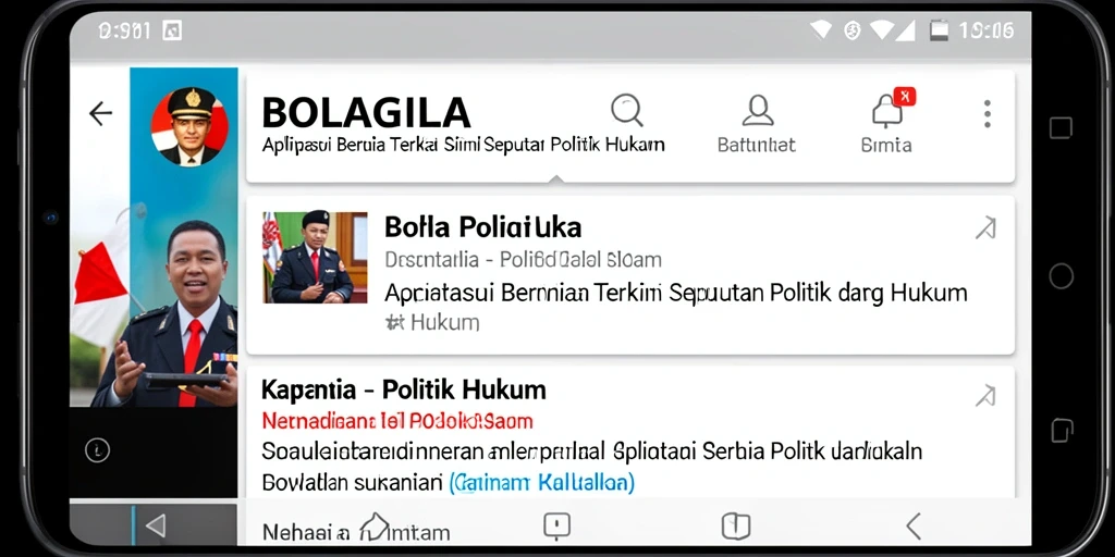 Screenshot antarmuka aplikasi BOLAGILA yang menampilkan berita Politik Hukum.