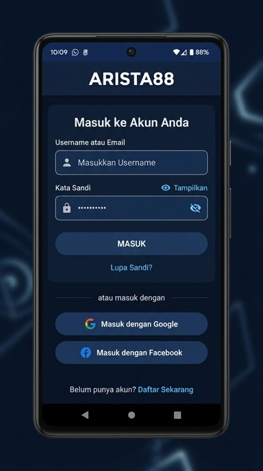 Tampilan halaman login arista88